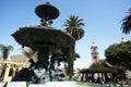 day view of the Ornamental Pile,-water fountain with bronze sculptures in the background cathedral. city Ã¢â¬â¹Ã¢â¬â¹of